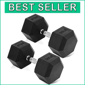 Weight Training Made Easy with 50 lb Rubber Coated Hex Dumbbell Pair - Picture 1 of 9