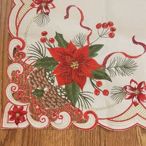 Weihnachten Tischauflage Weihnachtsstern Tannenzapfen bestickt Cutwork 33" Tischdecke - Bild 1 von 19