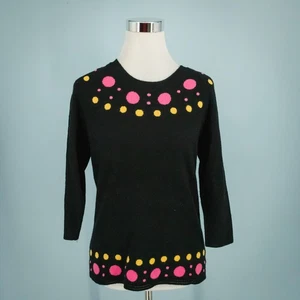 Maglione Milly taglia Large L nero stampa a pois girocollo manica 3/4 lana cashmere - Foto 1 di 5