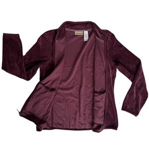 Vtg Y2K Velvet Track Jogging Jacket Women's Med Burgundy 90s Full Zip Activewear - Picture 1 of 12