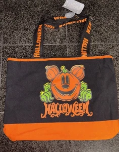 Disney Halloween 2024 Pumpkin Mickey Mouse Canvas Tote Bag Glow In Dark - Picture 1 of 10