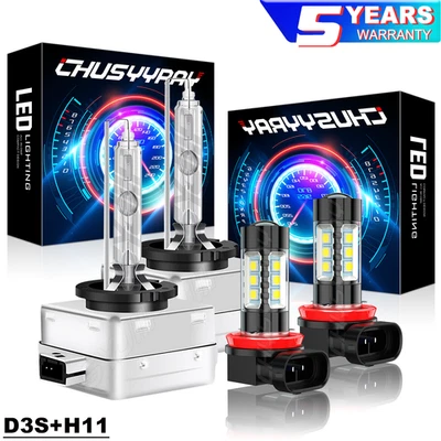 D3S Xenon Front HID Headlight+H11 LED Fog Light Bulbs For Chrysler 300 2011-2014 - Image 1 of 4