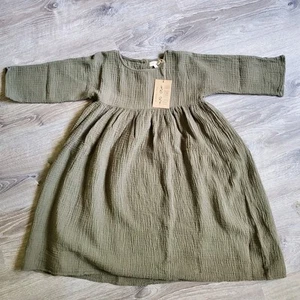 Simple Folk Girls 7-8 Muslin Dress 100% Organic Cotton Olive Green Cottage Core - Picture 1 of 5