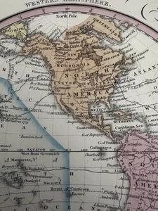 World in spheres early explorer ocean routes 1855 Cowperthwait hand colored map - Picture 1 of 10