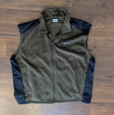 Columbia Fleece Vest Men's XXL Tan & Black Full Zip (27.5" pit-pit, 29" length) - Image 1 of 4