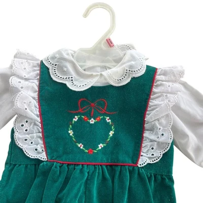 Vintage Baby Togs Infant 3-6 Months Green Velvet Christmas Holiday Jumper Outfit - Image 1 of 4