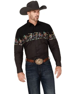 Roper Men's Vintage Horse Border Print Long Sleeve Snap Western Shirt - - Picture 1 of 8