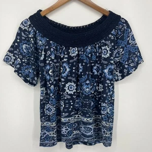 Lucky Brand Bluse Damen Gr. XS blau Strick bestickt weiter Rundhals - Bild 1 von 9
