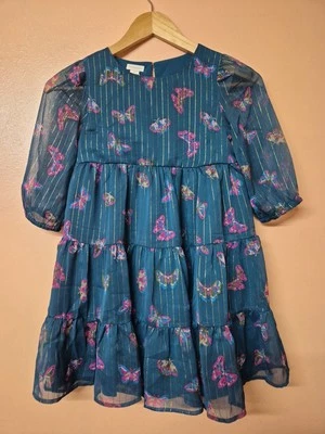 Vestido Monzón Verde Jade Patrón Mariposa Brillo Mangas Cortas Transparentes Nueva Era 8 Foto 1 de 4