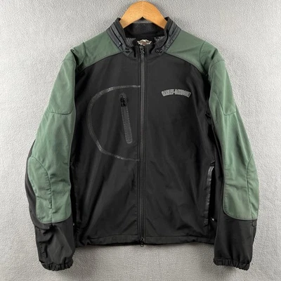 Harley Davidson Jacket Men’s Large Black Green Soft Shell Knit Zip Up Logo 2007 - Image 1 of 4