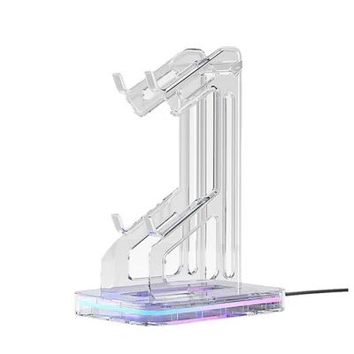 MARKENLOS Dual-Game-Controller-Halter, RGB-Acryl-Gamepad-Desktop-Ständer, Kopfhörerha8240