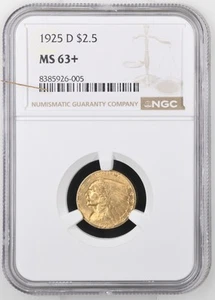 1925 D Gold Quarter Eagles $2 1/2 Indian Head NGC MS-63+ - Picture 1 of 2