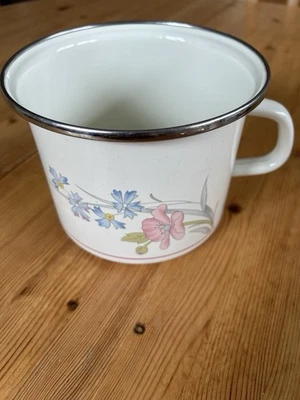 Milchtop Topf  Emaille weiss mit floralem Motiv neuwertig - Bild 1 von 4
