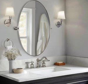 ANDY STAR Wall Mirror for Bathroom, 24x36 Bathroom Mirror, Chrome Oval Mirror - Picture 1 of 9