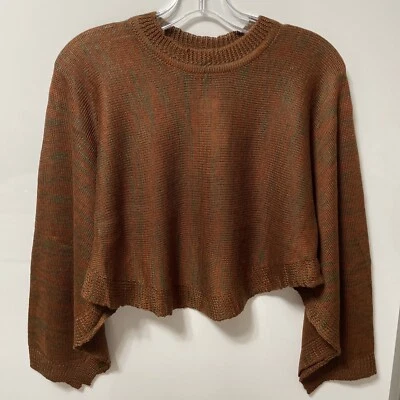 Suéter Olivaceous pequeno médio poncho cropped borda crua ferrugem marrom oliva P/M novo com etiquetas - Imagem 1 de 4