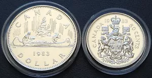 1983 Canada $1 One Dollar & 50-Cent Specimen Coins - Mint Condition - Foto 1 di 2