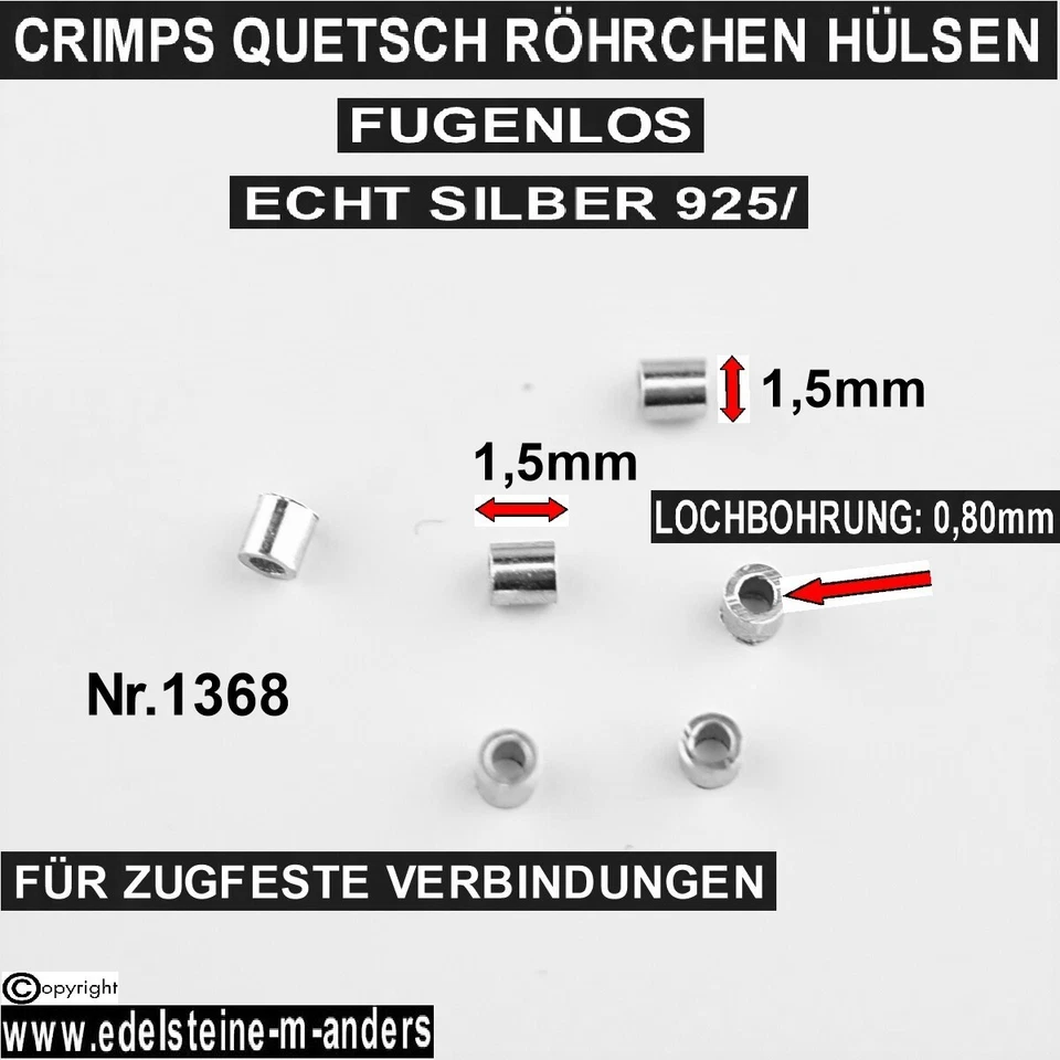 Quetschröhrchen Quetschperlen Schmuck Quetsch Crimps Silber 925/ Ø 1,5mm - Bild 1 von 1