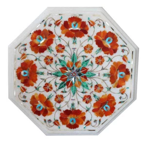 1'x1' Marble Octagon Coffee Table Top Rare Hakik Stone Inlay Marquetry Art Decor - Picture 1 of 4