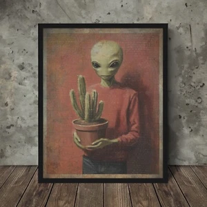 Vintage ALIEN CACTUS Wall Art, Cryptid Houseplant Decor, Sci-fi Succulent Print - Picture 1 of 16