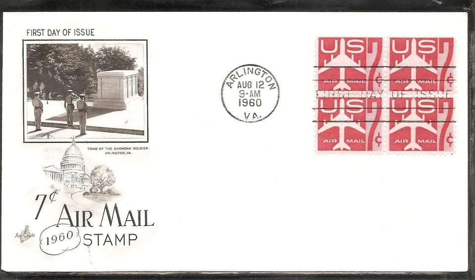 US SC # C60 Airplane FDC . BLK4 . Artcraft Cachet - Image 1 of 1