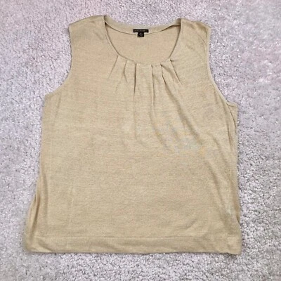 Lafayette 148 New York Linen Pleated Sleeveless Blouse Tan Beige Womens XL - Image 1 of 4