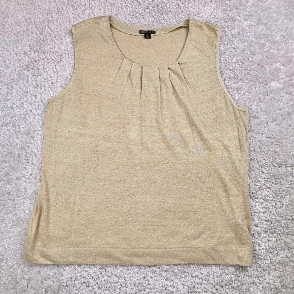 Lafayette 148 New York Linen Pleated Sleeveless Blouse Tan Beige Womens XL - Image 1 of 4