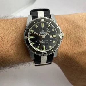 Skin Diver Vintage Mortima Superdatomatic Black Dial French Diver Watch 1970s - Picture 1 of 11