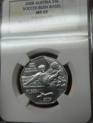 Austria 2008 Soccer Bern-Basel Silver Coin NGC pcgs MS 68 football sports - Image 1 of 4