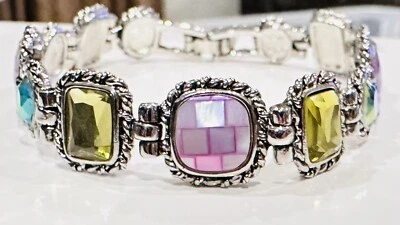 Lia Sophia “Granada” Pink/Yellow Mother of Pearl Silver Tone Bracelet - Image 1 of 3