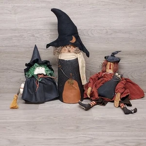 Halloween Handmade Primitive Folk Art Witches Lot Of Three Shelf Sitters - Picture 1 of 18
