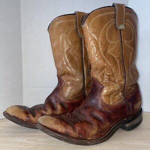 Vintage TEXAS IMPERIAL BOOT Co Cowboy Boots All Leather Brown Youth sz 4 USA