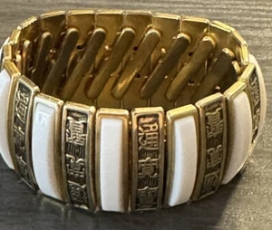 Asiatisches Erweiterungsarmband goldfarben weiß Duroplast & Metallplatten Chinoiserie - Bild 1 von 9