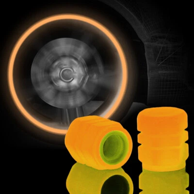 4Pc Orange Luminous Tire Valve Cap Vehicle Car Wheel Dust Cover Glow In The Dark - Image 1 of 4