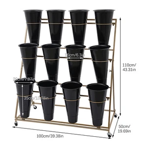 Modern Metal Movable Flower Display Stand, Plant Stand with Wheels and Buckets - Picture 1 of 23