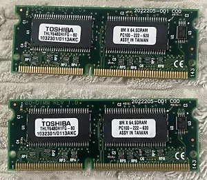 Pair of 2 TOSHIBA 64MB LAPTOP PC100 144 PIN DDR1 SODIMM SDRAM THLY6480H1FG-80 - Picture 1 of 2
