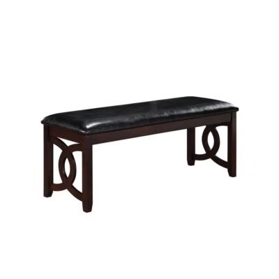 Furniture Gia 46" Solid Wood and Faux Leather Bench in Ebony Black - Image 1 of 4