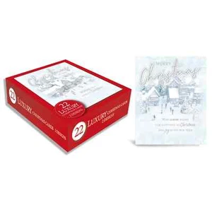 Box of 22 - Medium Christmas Cards - 2 diffrent Snowy Village Designs - Picture 1 of 1