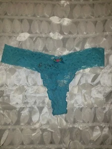 NEW turquoise blue Thongs Panties Panty Underwear Set S/P lace with rose pendant - Picture 1 of 4