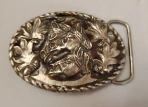 3 Horse Head Oak Leaves Acorns vintage belt buckle western Marked 1309 On Back - Picture 1 of 4