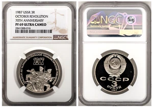 Russia: USSR 1987 "Revolution" 3 Roubles NGC PF69 Ultra Cameo KM-Y207 - Picture 1 of 3