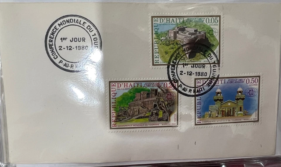 Primer día de emisión cubre estampillas de Haití 1980 World Tourism Conf. Foto 1 de 1