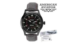 Men's AMERICAN AVIATOR 1945 Field Military Pilot Watch, Black Dial, Leather Band - Picture 1 of 7