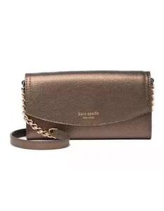 KATE SPADE Eva Wallet on Chain Convertible Cross-body Clutch Bag Ash Metallic - Picture 1 of 11