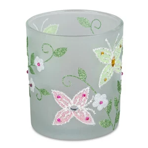 Windlicht 10 cm grün Schmetterling Blumen Glas formano 803863 Kerzenständer - Bild 1 von 3