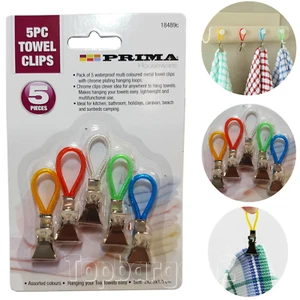 Toalla de té clips colgantes clip de metal en ganchos bucles paño de plato perchas de mano Reino Unido 5 piezas - Imagen 1 de 4
