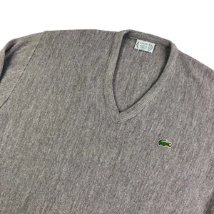 VTG Lacoste Men's Orlon Acrylic V-Neck Sweater Gray • Large - Picture 1 of 8