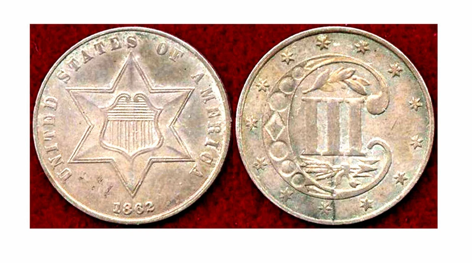 1862 Prata 3C- Bom brilho perfeito sob lavanda/tonificação cinza-3 centavos++ - Imagem 1 de 1