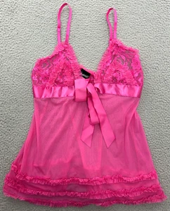 Fredericks of Hollywood Babydoll sz Large Ruffles Lace Bow Coquette Fairy Sheer - Picture 1 of 23
