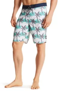 Men's Rip Curl 36 PITSTOP Palm Tree Hawaii Board Shorts Gray White Green HI - Picture 1 of 2