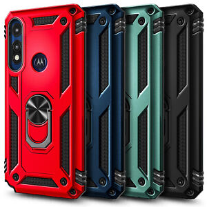 For Motorola Moto E 2020 Case, Ring Stand Phone Cover + Tempered Glass Protector
